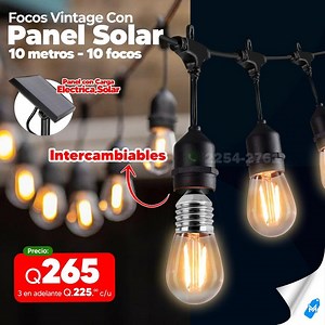 💡 Focos Vintage Solares 40 Focos, 20 metro y 10 focos y 10 metros ✅Hacemos envíos a toda Guatemala 🚛 , pago contra entrega , 📍Nuestras TIENDAS y centros de Garantías: 📍TIENDA ZONA 1: 6 avenida “A” 16-04 zona 1 ciudad capital cerca de la Policlínica IGSS: Local Market Place Guatemala (por mayor y por UNIDAD) ☎️ 2220-8294 📍15 av. 16-11 zona 6 centro comercial Mega 6 Local 122 , frente a Bantrab ☎️ 2254-2761 (venta por Unidad y mayor) 📍Centro Comercial CENTRA NORTE zona 17 Local U7 segundo ni