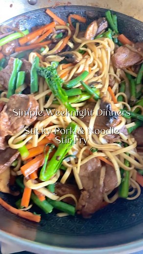 SIMPLE WEEKNIGHT DINNERS ~ STICKY PORK & NOODLE STIR FRY ~ @whatspruecooking If you’re after a quick and easy meal, that is full of flavour, then add this one to your list of things to cook. If you marinate the meat and chop the veggies ahead of time, you’ll have dinner in the table in 15 minutes. Ingredients: 1 tsp sesame oil 3 tbs honey 2 tbs hoisin sauce 1 tbs oyster sauce 1 1/2 tbs soy sauce 1 tsp Chinese five spice powder 2 cloves of garlic, finely grated 1 tbs of ginger, peeled and finely 