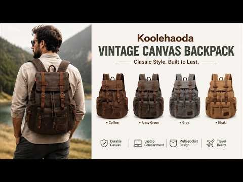 Koolehaoda Vintage Canvas Backpack | Unisex 12-17" Laptop Travel Hiking Bag