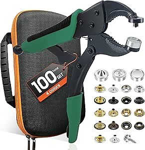 Heavy Duty Snap Fastener Tool kit, Punching Function, Snap Button Tool with Adjustable Setter, 15mm snap Tool with 100 Sets Boat Cover Snaps