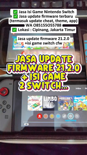 Jasa update firmware 21.2.0 nintendo switch cfw termasuk update aplikasi dbi, tinfoil, dll isi game nintendo switch cfw Cipinang Pulo Jakarta Timur #jasaisigame #jasaisigamejakarta #jasaisigameswitch #isigameswitch #isigamejakarta #serviceswitch | Jasa Isi Game Switch