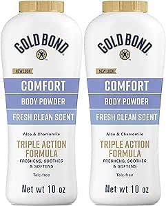 Gold Bond Ultimate Comfort Body Powder 10 oz. (Pack of 2), Talc-Free Formula with Aloe & Chamomile