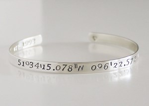 Personalized Silver Cuff Bracelet, Custom Bracelet Bangle, Sterling Silver Coordinates Bracelet, Cuff for Her, Gift for Her or Him - Etsy