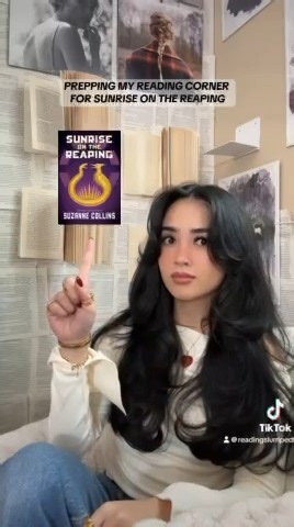 29K views · 83 reactions | Herica, of TikTok’s @readingslumped, gets her reading space ready for the release of Sunrise on the Reaping by Suzanne Collins. We love the extra touches of purple in the space. The wait is almost over, are YOU ready to read Sunrise on the Reaping?  The Hunger Games Panem Propaganda Into the Arena - a Hunger Games Podcast Down With The Capitol Scholastic Canada Scholastic Australia | Hunger Games Page | Facebook