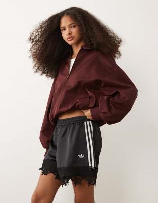 adidas Originals satin shorts with lace hem in black | ASOS