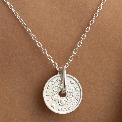 Danish Krone Coin Pendant Necklace: Rhodium Silver Plated Lucky Charm - Etsy