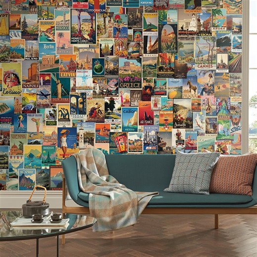 Vintage Travel Posters Collage Wallpaper #47 - Etsy UK