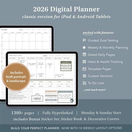 2026 Digital Planner for Android & iPads ( FREE 2025 Planner!) | goodnotes planner, notability, noteshelf, android planner, goal planner - Etsy España