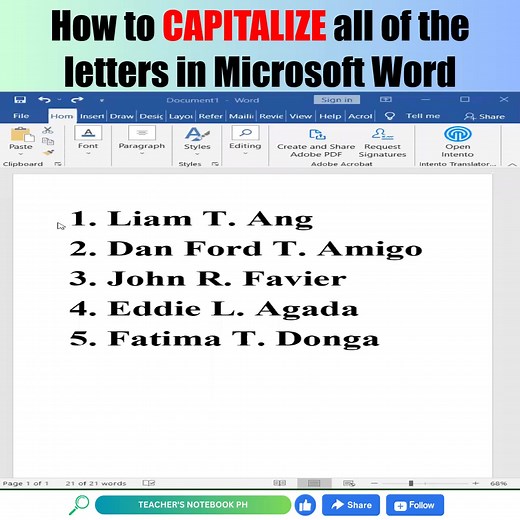 Tips for capitalizing every letter in Microsoft Word #Microsoft #Microsoft365 #microsoftWord #microsoftwordtips #MicrosoftOffice #microsoftwordskills #microsoftwordtutorial #changecase #capitalize #lowercase #uppercase #togglecase | Teacher's Notebook PH