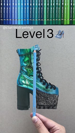 3 Levels of Drawing Shoes with Colored Pencil