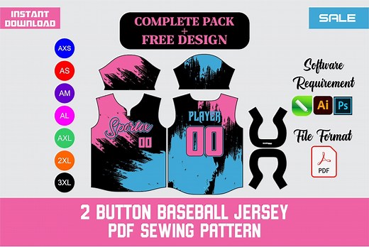 2-button Baseball Jersey Sewing Pattern PDF | DIY Sports Uniform Design | Printable Sizes XS-3XL | Digital Download - Etsy