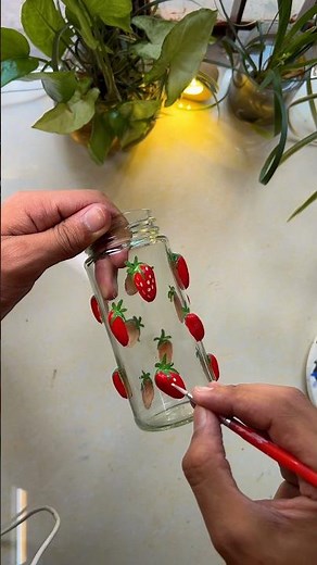 DIY Strawberry Glass Jar 🍓 | Amazing Recycled Jar Decoration Using Almond Shells ♻️✨