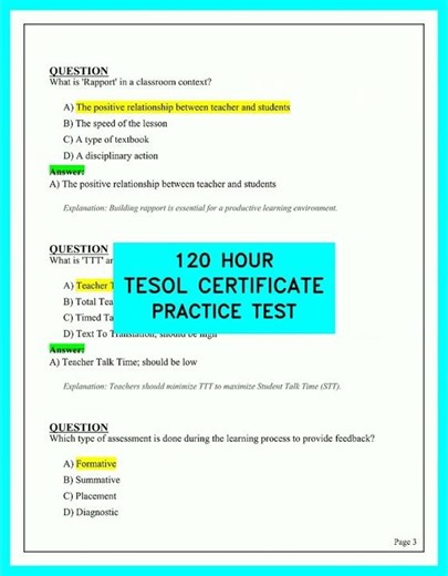 120 Hour TESOL Certificate Practice Test: The Secret to Passing Your Exam First Try!