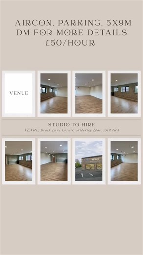 VENUE - Events Space Alderley Edge on Instagram: "✨ STUDIO TO HIRE – Available from 1st March ✨ We’re opening up our beautiful 9m x 5m studio space at Venue, Brook Lane Corner, Alderley Edge. A light, bright, freshly renovated space with: • Brand new flooring • Air conditioning • Dimmable lighting • Parking for up to 15 cars directly outside • Nearly fully decorated and ready to personalise Perfect for: 🧘‍♀️ Yoga (comfortably fits approx. 16 mats) & Pilates 🤍 Wellness workshops & events 📸 Con