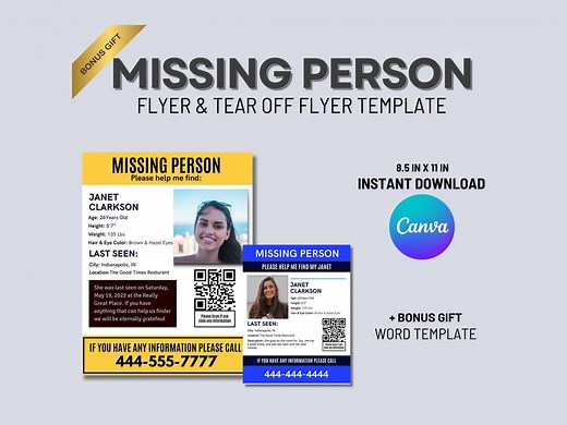Missing Person Flyer Template: Editable Tear-off Design (canva & Word) - Etsy