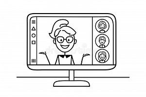 Telecommuting Concept. Online Learning. Video Conference. Remote Employee Communicates Via the Internet Stock Vector - Illustration of monitor, education: 230854762