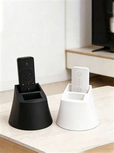 1/2pcs Black Or White Remote Control Holder Organizer, Can Hold 2 Remotes, Minimalist Black And White Design, Suitable For TV, AC, Lighting Remotes And Office Supplies, Practical Desktop Storage Rack | SHEIN