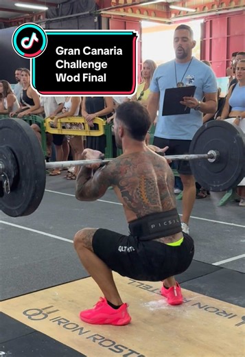Gran Canaria Challenge crossfit Wod final 12' TIME CAP • 10 THRUSTERS • 10 COMPLEX (1 TOES TO RING 1 RING PULL UP) • 12 OHS • 8 COMPLEX • 14 STOH • 6 COMPLEX • 16 CLEAN • 4 COMPLEX • 18 FRONT SQUATS • 2 COMPLEX • 20m DB OH LUNGE AND FRONT RACK LUNGE MIX GRIP