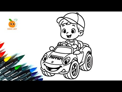 Boy Driving a Car Coloring for Kids | Coloring Pages for kids