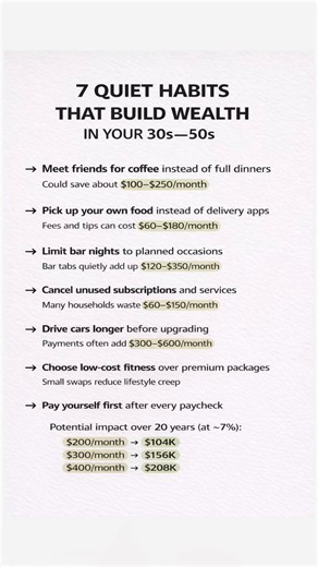 Most wealth isn’t built from one big move. It’s built quietly… In small decisions most people ignore. Coffee instead of dinners. Picking up food instead of paying delivery fees. Driving the car a little longer. None of it feels life-changing in the moment. But stacked over years… These quiet habits can completely change your future. #millionairemindset #wealthbuilding #personalfinance #moneyhabits #financialfreedom