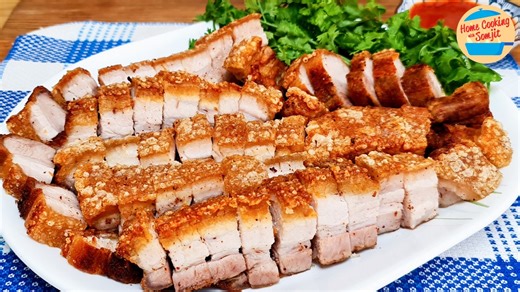 Full Recipe Loud crunch sounds, juicy meat, and tender fats - dipped in Sour Spicy Chicken Chilli Sauce make this Crispy Pork Belly super appetizing. The best part? It can be pre-cooked and frozen for future meals. Enjoy! | Home Cooking with Somjit