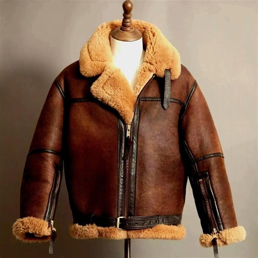 Men’s Brown Shearling Leather Bomber Jacket | Handmade Sheepskin B3 Aviator Jacket - Etsy
