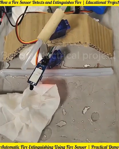 In this project, a fire sensor detects the flame and automatically activates the system to extinguish the fire. This is a safe and educational demonstration of fire safety technology. #FireSafety #FireSensor #Electronics #TechEducation | Bangla Electrical project