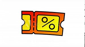 Looping animation of a coupon with a dotted line and percentage symbol, indicating a discount or promotional voucher