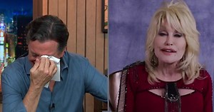 Stephen Colbert couldn't hold back his tears when Dolly Parton started singing: "Are you crying..."