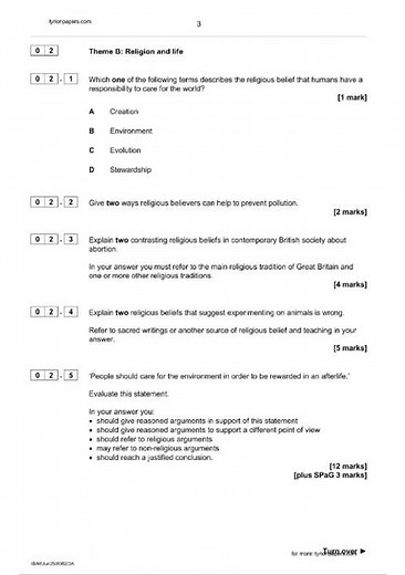 2025 AQA GCSE RELIGIOUS STUDIES A Paper 2A and Mark Scheme Bundle (8062/2A: Thematic Studies)
