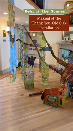 Barefoot Books on Instagram: "Watch the ‘Thank You, Old Oak’ installation at the @concordmuseum Family Trees exhibit come to life! Visit the exhibit now through January 4th. Created by local artist @meaghan_elyse, this celebratory installation is inspired by 'Thank You, Old Oak' written by @britt_crowmiller and illustrated by @schimlersafford The installation represents a fallen old oak with Amy Schimler-Safford's magical illustrations of woodland creatures living and growing around it, printed