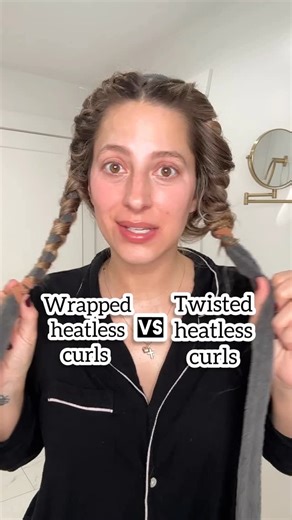 Lainey Ostrom on Instagram: "Wrapped heatless robe curls vs twisted heatless robe curls! Full video, with in-depth explanations on how to do both methods, is up on my YouTube channel (laineymariebeauty). Which side do you like better? Comment below! ⬇️"