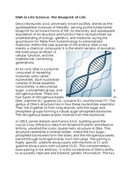 DNA in Life Science Worksheet for Sub-Plan or Classwork & Homework 100% Editable
