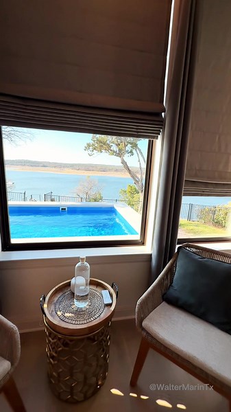 Imagine your bedroom that looks out over the pool and straight to the water. This is what waking up on Lake Travis every morning actually looks like — calm, open, and completely yours. This is the Austin lakefront lifestyle. 📍 Austin Texas Lake Travis, TX. #luxuryrealestate #austinrealtor #austinhomes #austintexashomes #austintexas