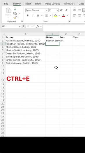 MS Excel short tutorial showing CTRL and E to populate data.