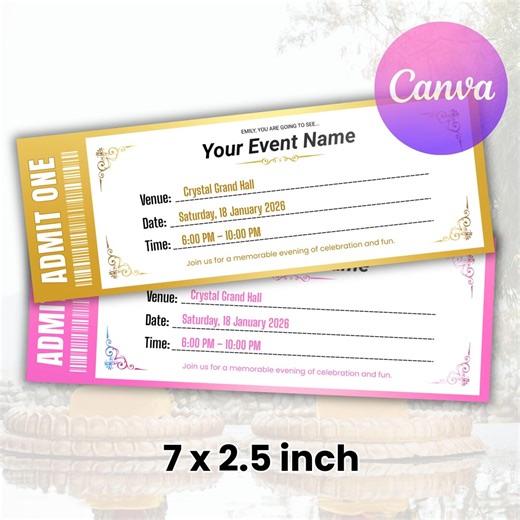 Concert Ticket Canva Editable Template, Printable Ticket Gift Design, Invitation Ticket Template, Birthday Surprise Ticket, Digital Download - Etsy