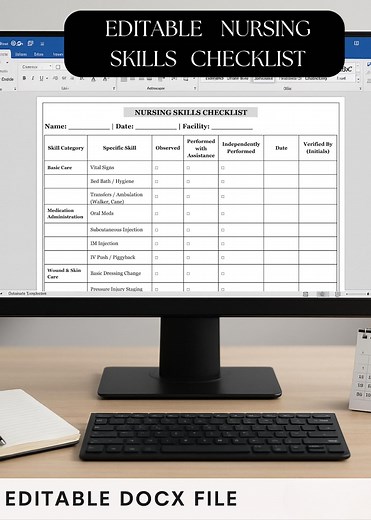 Editable Nursing Skills Checklist Template, Printable Nursing Skills Checklist Tracker, New Grad Nurse Evaluation Form ,clinical Skills Log - Etsy