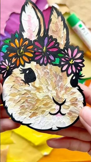 すべて紙でウサギさんを描きました🐰🌸🧡 #ちぎり絵 #art #切り絵 #rabbit