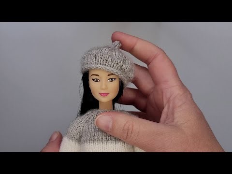 DIY Miniature Knitted Beret | Barbie Doll | How to make Barbie clothes