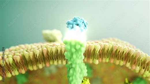 Drug molecules activate pathways, enhance the activity of endothelial carbon monoxide synthetase, repair cell membranes, inhibit inflammatory factors, MOA, cell microstructure, 3D animation.