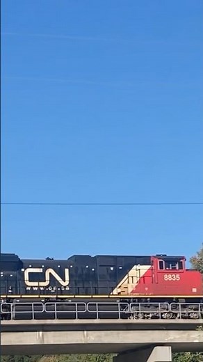 MASSIVE CN FREIGHT TRAIN! Rushing Over The Bridge 🤯 #shorts #train #railway