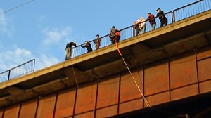 double jump from the bridge - view from the ground