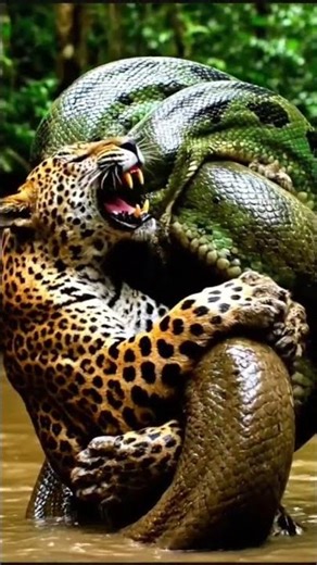 Leopard vs Giant Anaconda: The Ultimate Jungle Battle! 🐆🐍#shorts #shortsfeed #wildlife #animals