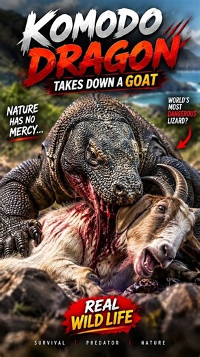 Komodo Dragon Takes Down a Goat 😳 | Nature’s Ultimate Predator #KomodoDragon #Wildlife