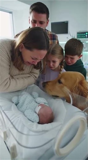 An Emotional Hospital Visit for Their Newest Member and Their Faithful Golden Retriever