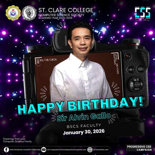 𝗛𝗮𝗽𝗽𝘆 𝗕𝗶𝗿𝘁𝗵𝗱𝗮𝘆, 𝗦𝗶𝗿 𝗕𝗼𝗻𝗴𝗯𝗼𝗻𝗴! 🎉 Thank you for sharing your knowledge and inspiring us in the world of computer science. May your code always run error-free and your year be filled with success! 💻✨ - 𝙂𝙧𝙚𝙚𝙩𝙞𝙣𝙜𝙨 𝙛𝙧𝙤𝙢 𝙮𝙤𝙪𝙧 𝘾𝙤𝙢𝙥𝙪𝙩𝙚𝙧 𝙎𝙘𝙞𝙚𝙣𝙘𝙚 𝙛𝙖𝙢𝙞𝙡𝙮! #CSFamily #HappyBirthday #CSSociety #SCCCSS #kumsay #comsci #SayYesToCS #MakeItCSS🖌️💡 📸 𝚅𝙸𝙳𝙴𝙾 𝙱𝚈: 𝙹𝙷𝙾𝙽𝙰𝚂 ✍️ 𝙲𝙰𝙿𝚃𝙸𝙾𝙽𝙴𝙳 𝙱𝚈: 𝙿𝚁𝙸𝙽𝙲𝙴𝚂𝚂 (𝘛𝘩𝘪𝘴 𝘷𝘪𝘥𝘦𝘰 𝘩𝘢�