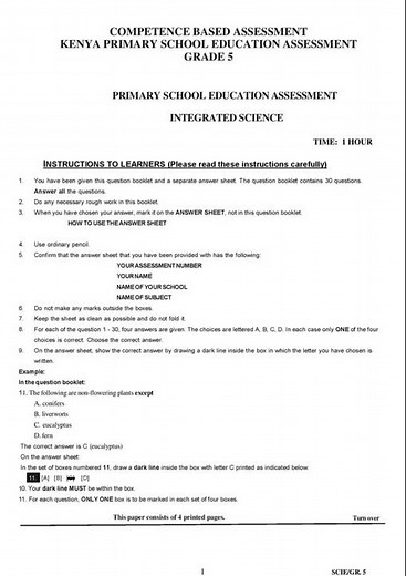 Grade 5 Integrated Science (Science and Technology + Agriculture and Nutrition) Mid Term 3 2025 Exam