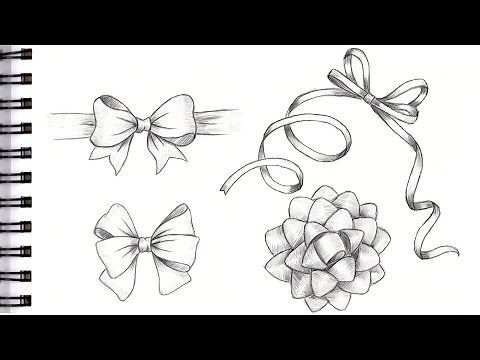 How To Draw a Bow Step by Step Pencil Drawing Tutorial. Realistic bows with ribbon sketch.