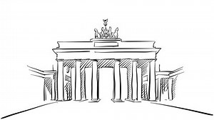 Berlin Brandenburg Gate Time lapse Sketch on White, Outline Drawing Animation Footage