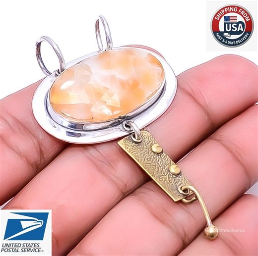 Yellow Calcite Boho Pendant 925 Sterling Silver Natural Gemstone Jewelry - Etsy